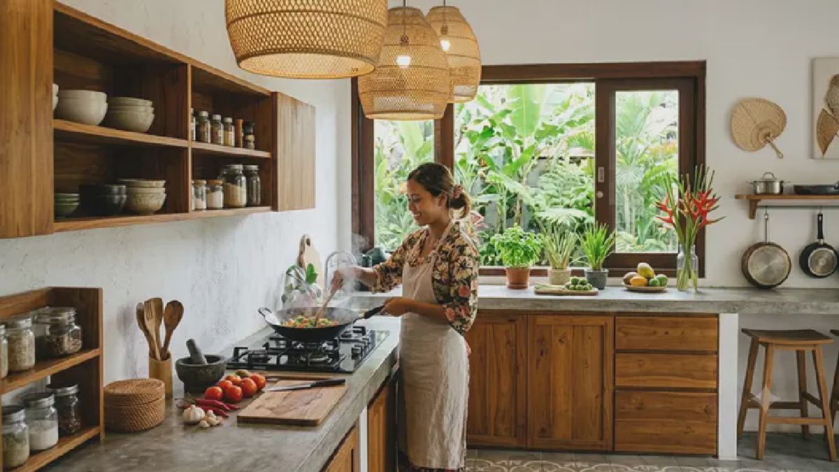Desain Dapur Tropical Minimalist Hadirkan Suasana Masak Segar ala Resort