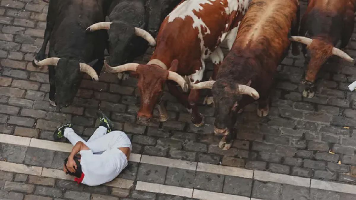 Pamplona — Peserta Terjatuh Saat Berlari dengan Banteng di San Fermin