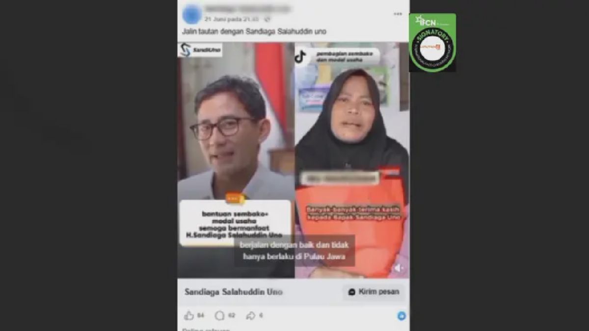 Cek Fakta Liputan6.com — Video Sandiaga Uno Bagikan Bantuan Palsu Sudah Terbongkar